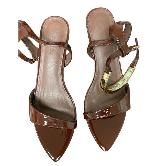 Coutgo Womens Size 9 Dark Brown 2" Low Kitten Heel Ankle Strap Open Toe Shoes - Picture 6 of 8